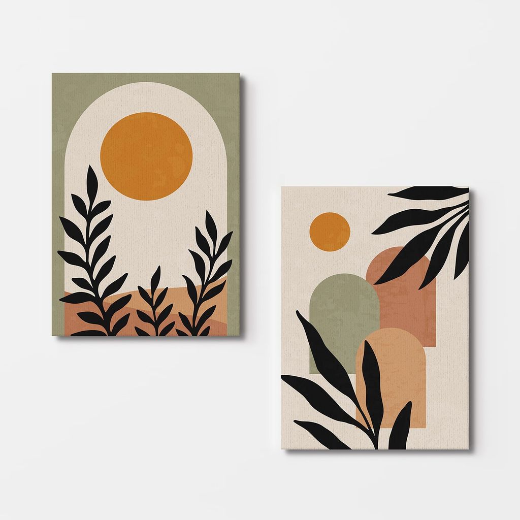 Falikép szett, 2db, levelek és formák, barna - zöld - fekete, 50x70 cm - Butopêa termék 2. képe